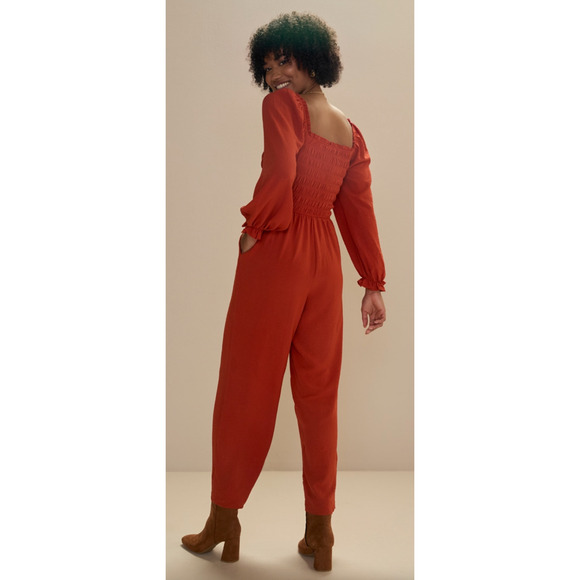 Francescas Womens Rachael Ruffle Hem Jumpsuit Long Sleeve Size Medium Orange NWT - Picture 2 of 10